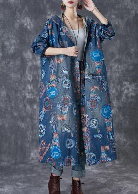 Art Navy Hooded Oversized Print Cotton Trench Coats Fall ML1848