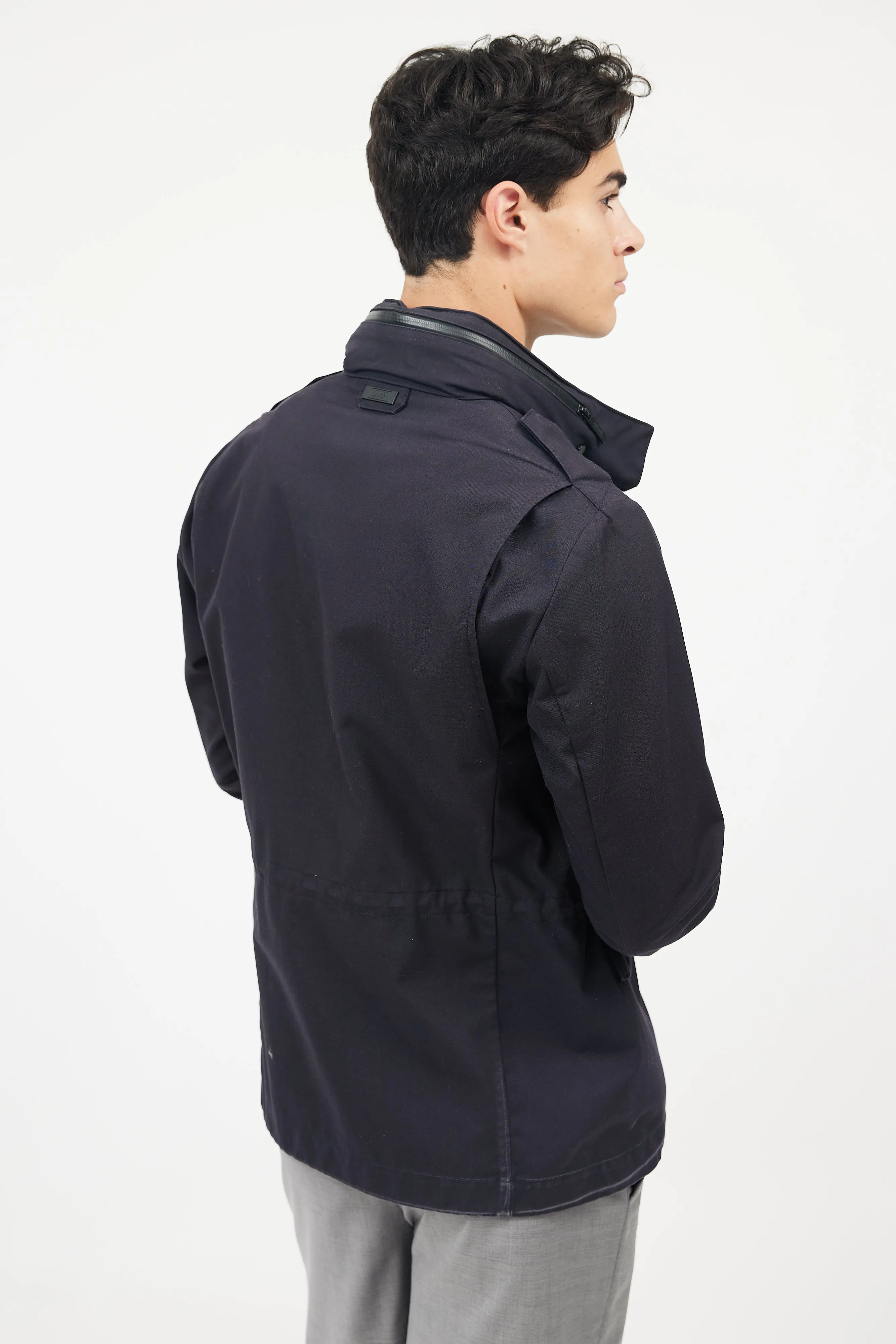 Black Hooded Rain  Jacket