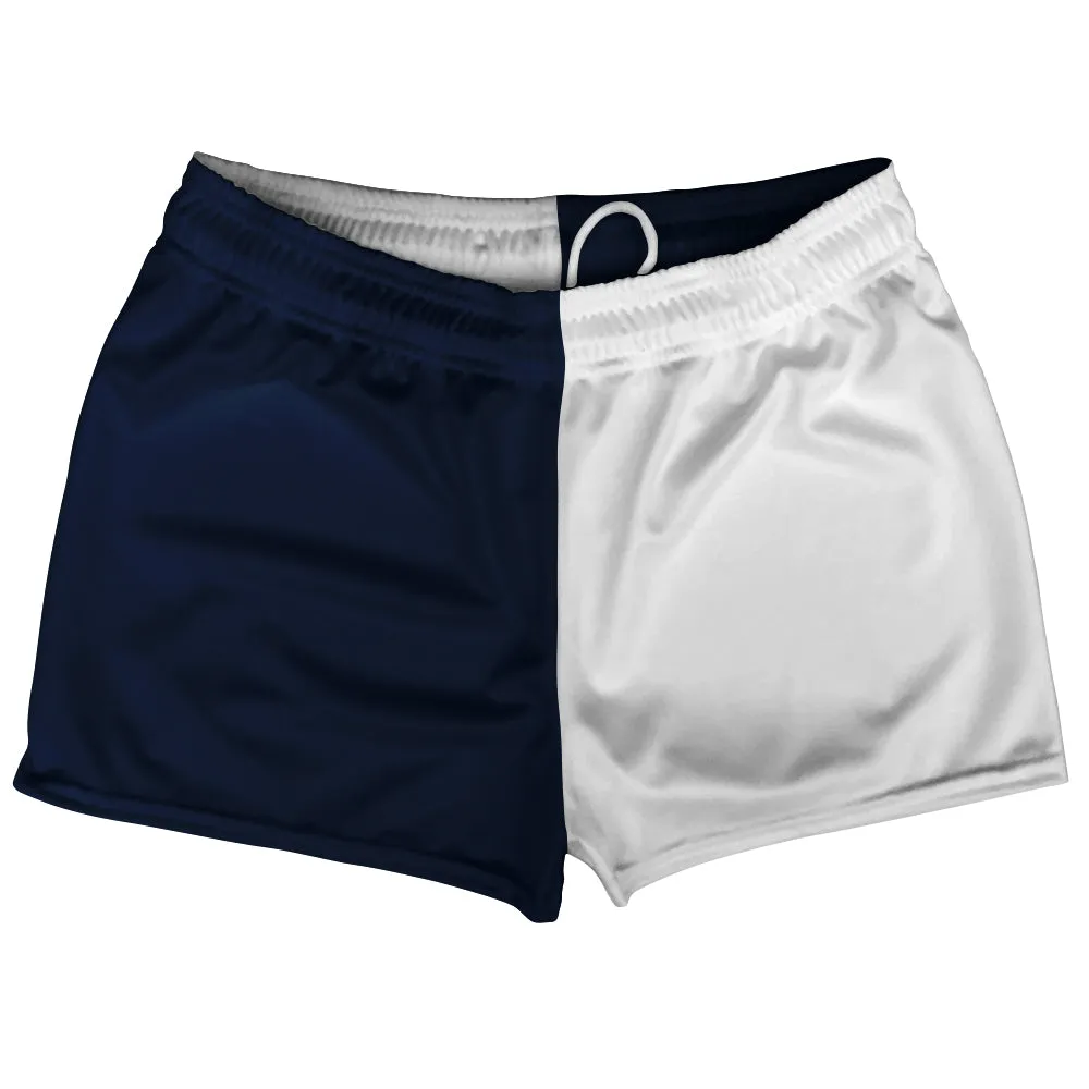 Blue Navy And White Quad Color Shorty Short Gym Shorts 2.5" Inseam Made In USA
