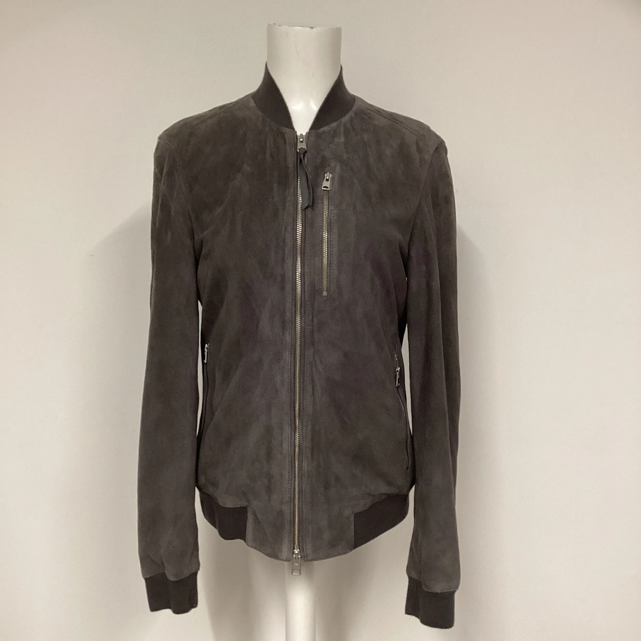 BNWT AllSaints Grey Kemble Suede Bomber Jacket Size XS