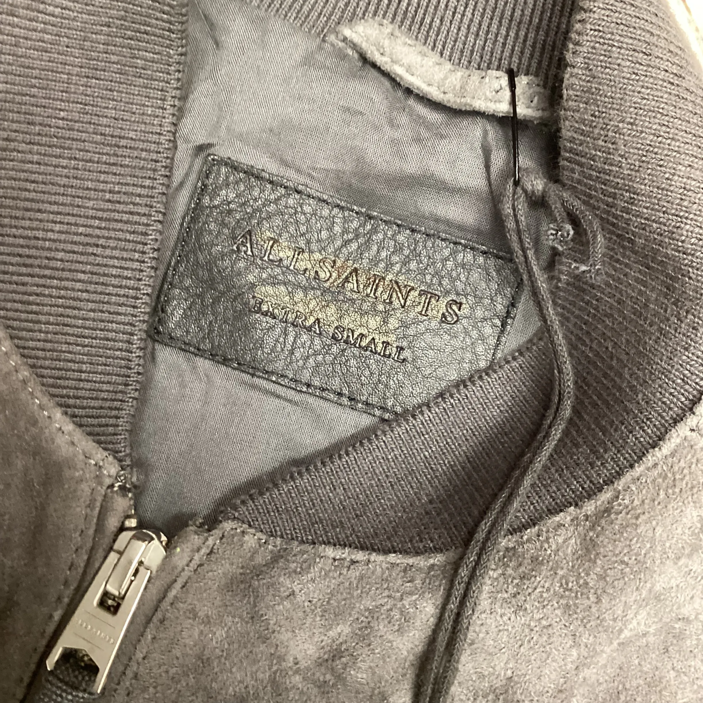 BNWT AllSaints Grey Kemble Suede Bomber Jacket Size XS