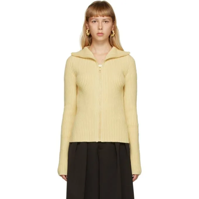 Bottega Veneta Yellow Knit Zip-Up Sweater