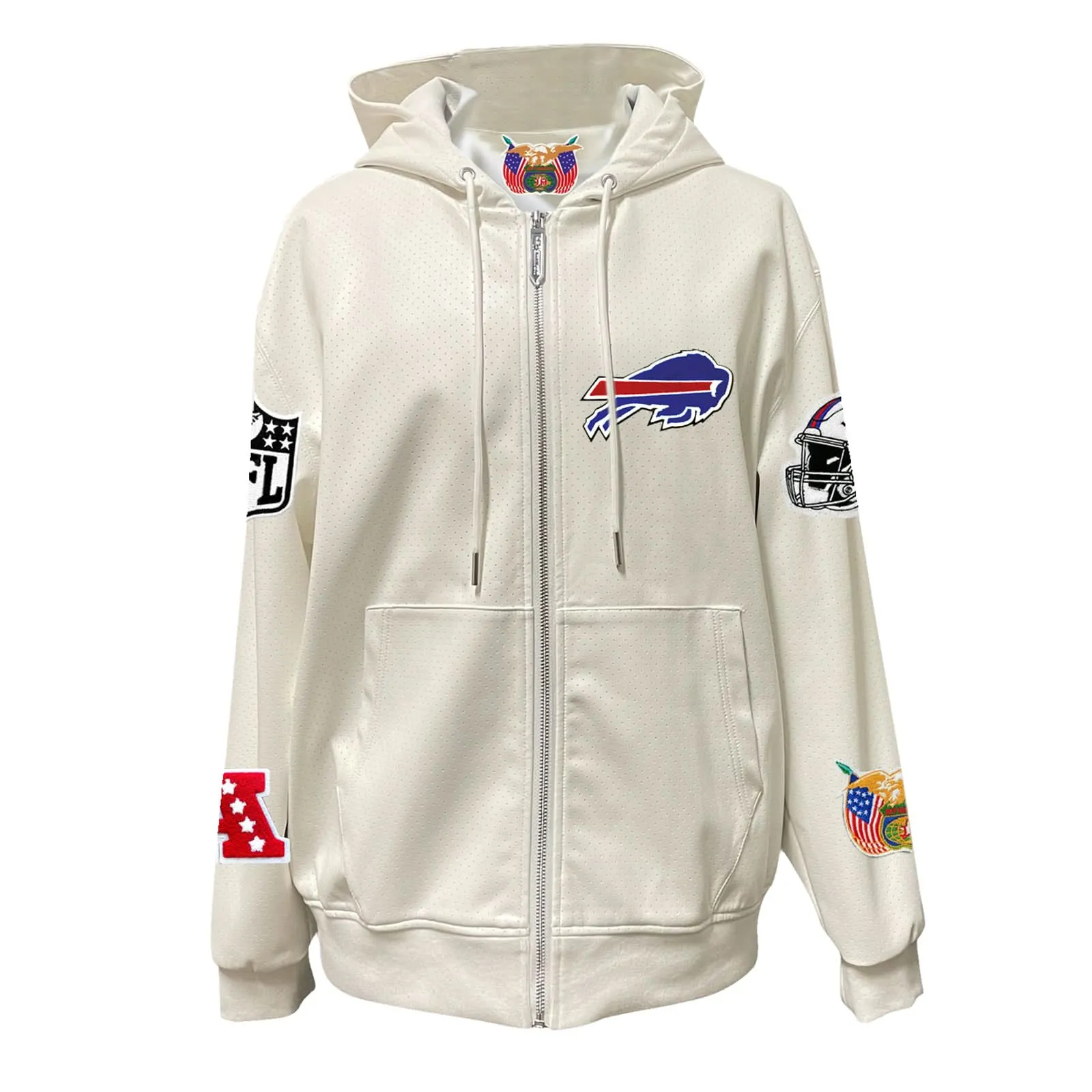 BUFFALO BILLS LIGHTWEIGHT VEGAN ZIP-UP HOODED JACKET WHITE