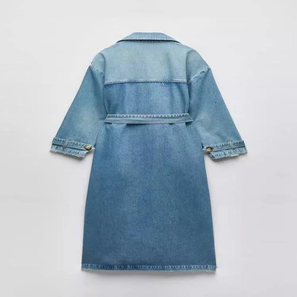 Denim Trench Coat With Adjustable Belt