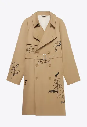 Embroidered Scribble Trench Coat