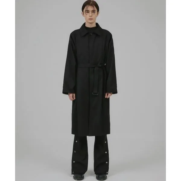 FLARE UP (フレアアップ)     Balmacaan Trench Long Coat - Black (FL-033)