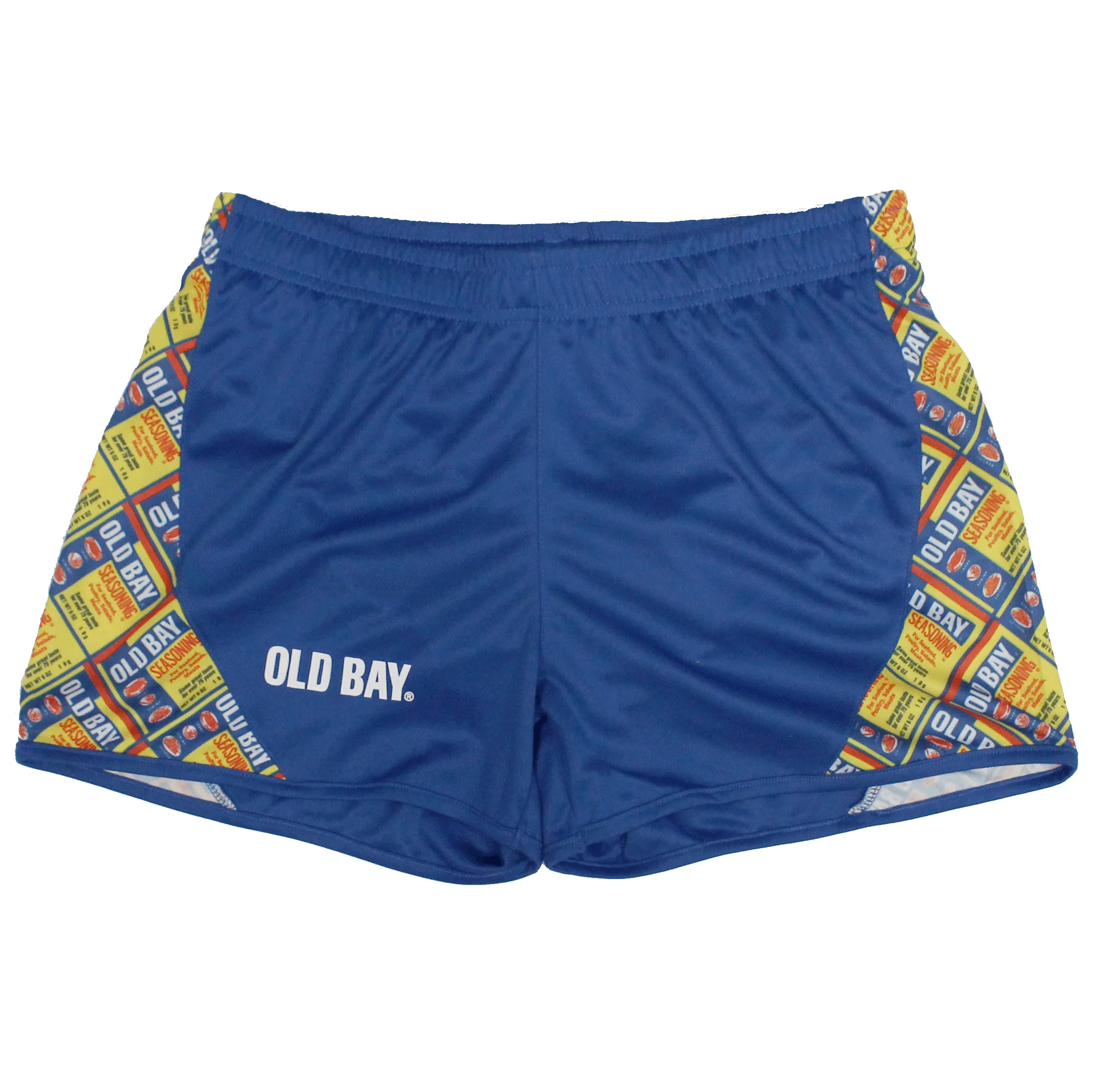 Flat OLD BAY Can Pattern Sides (Royal) / Running Shorts (Ladies)