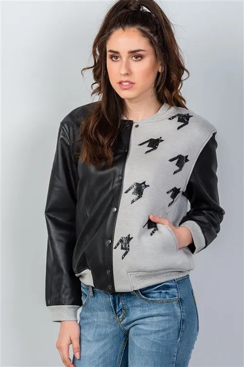 Gwen Black & Gray Colorblock Bomber Jacket