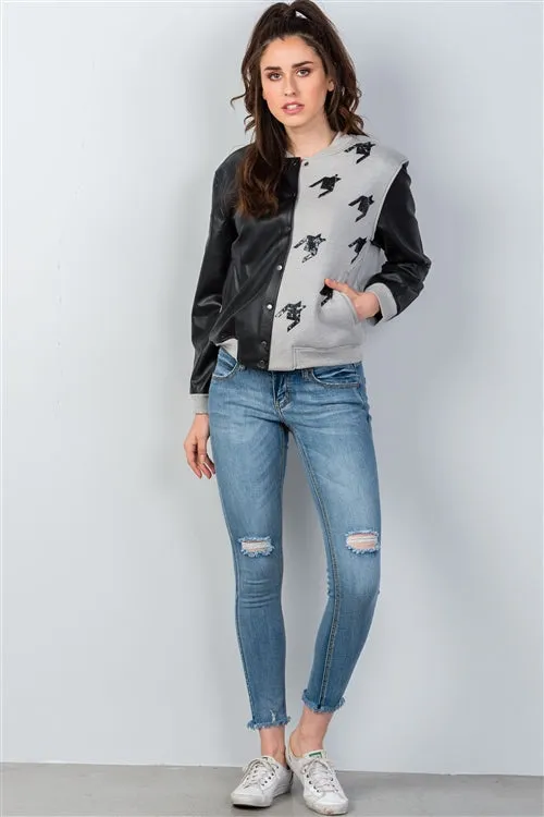 Gwen Black & Gray Colorblock Bomber Jacket