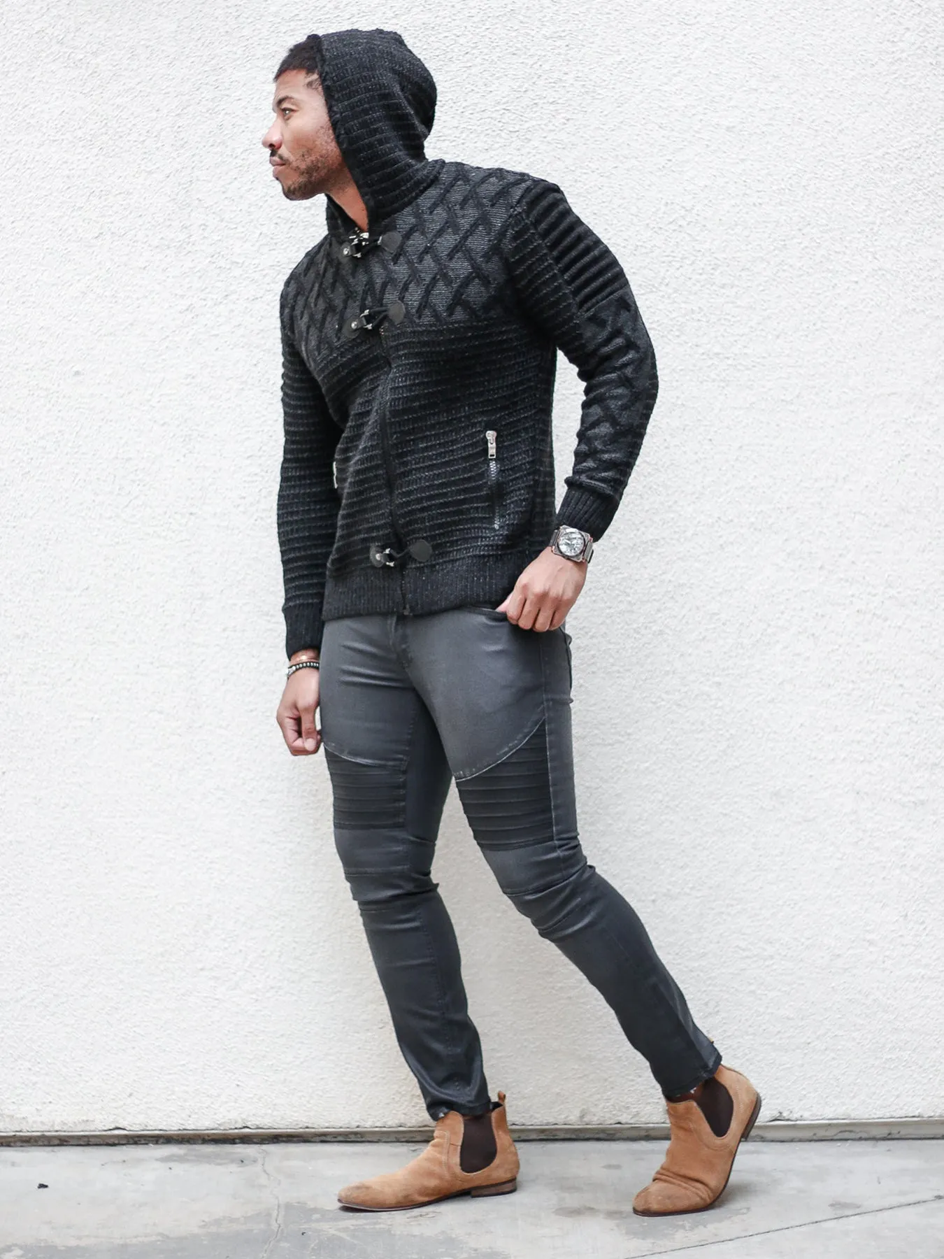 [Keith] Black Long Sleeve Cross Pattern Hoodie