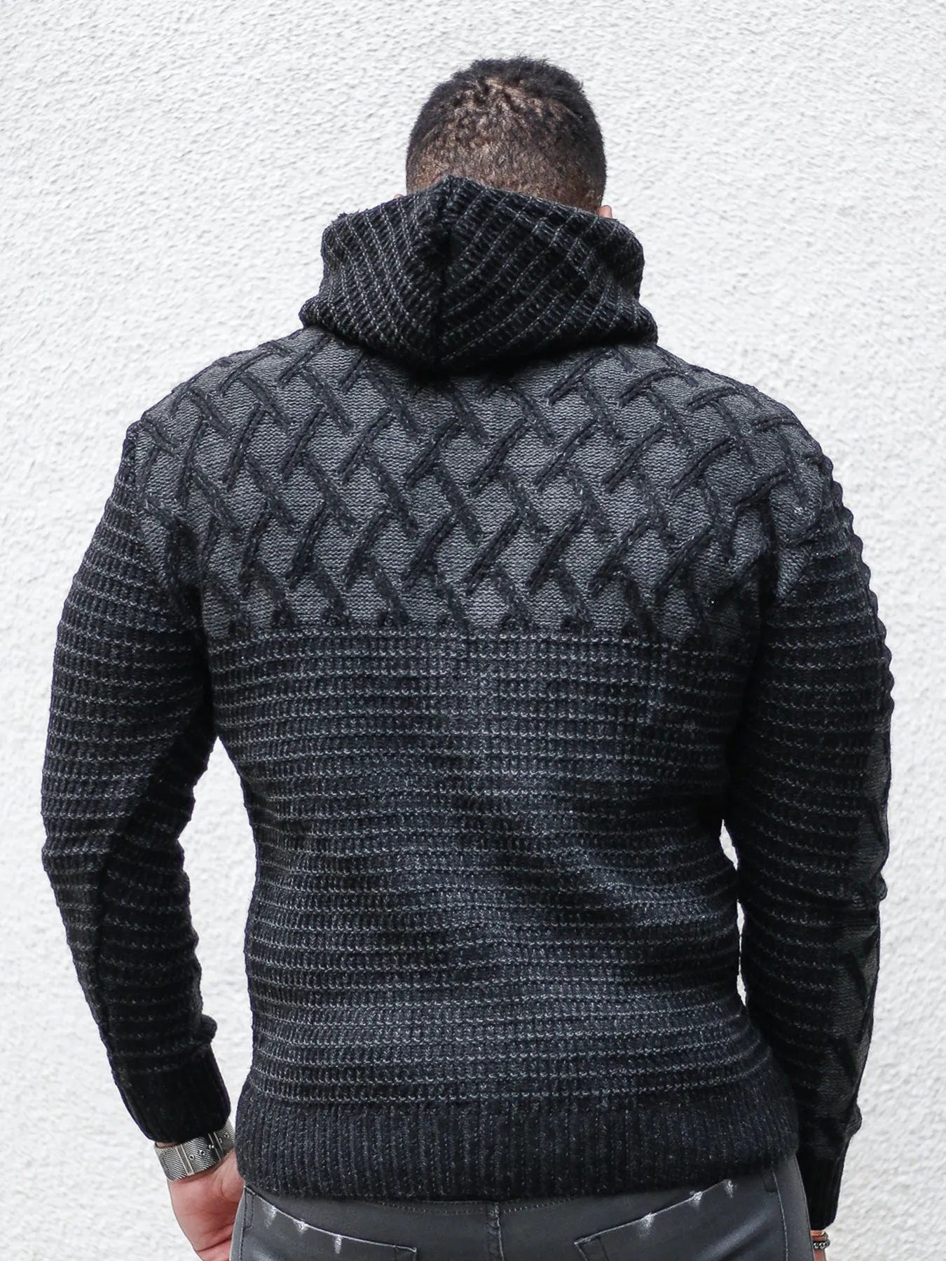 [Keith] Black Long Sleeve Cross Pattern Hoodie