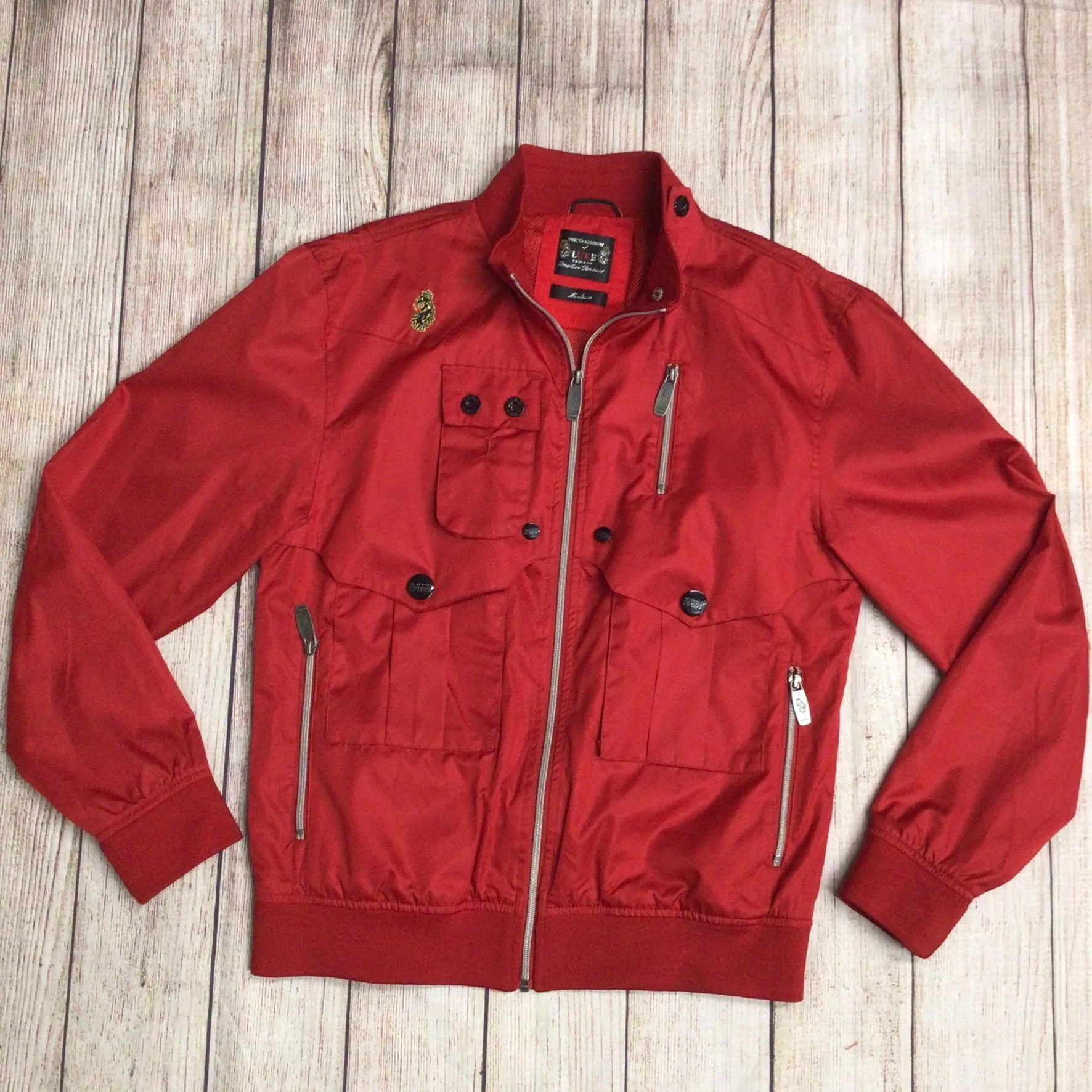 Luke Red Multi Pocket Bomber Jacket Size M