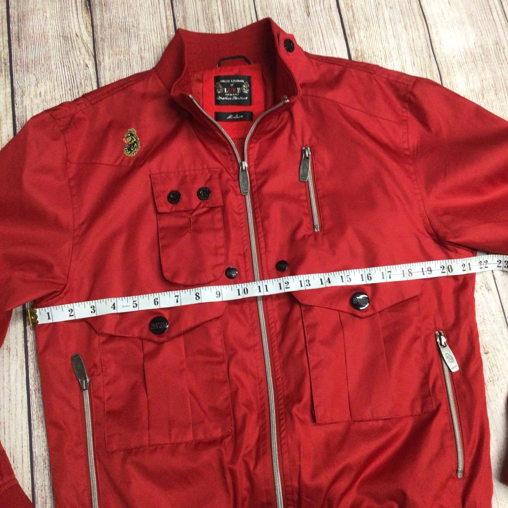 Luke Red Multi Pocket Bomber Jacket Size M