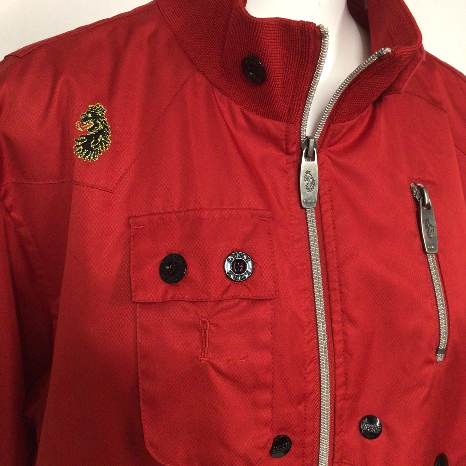 Luke Red Multi Pocket Bomber Jacket Size M
