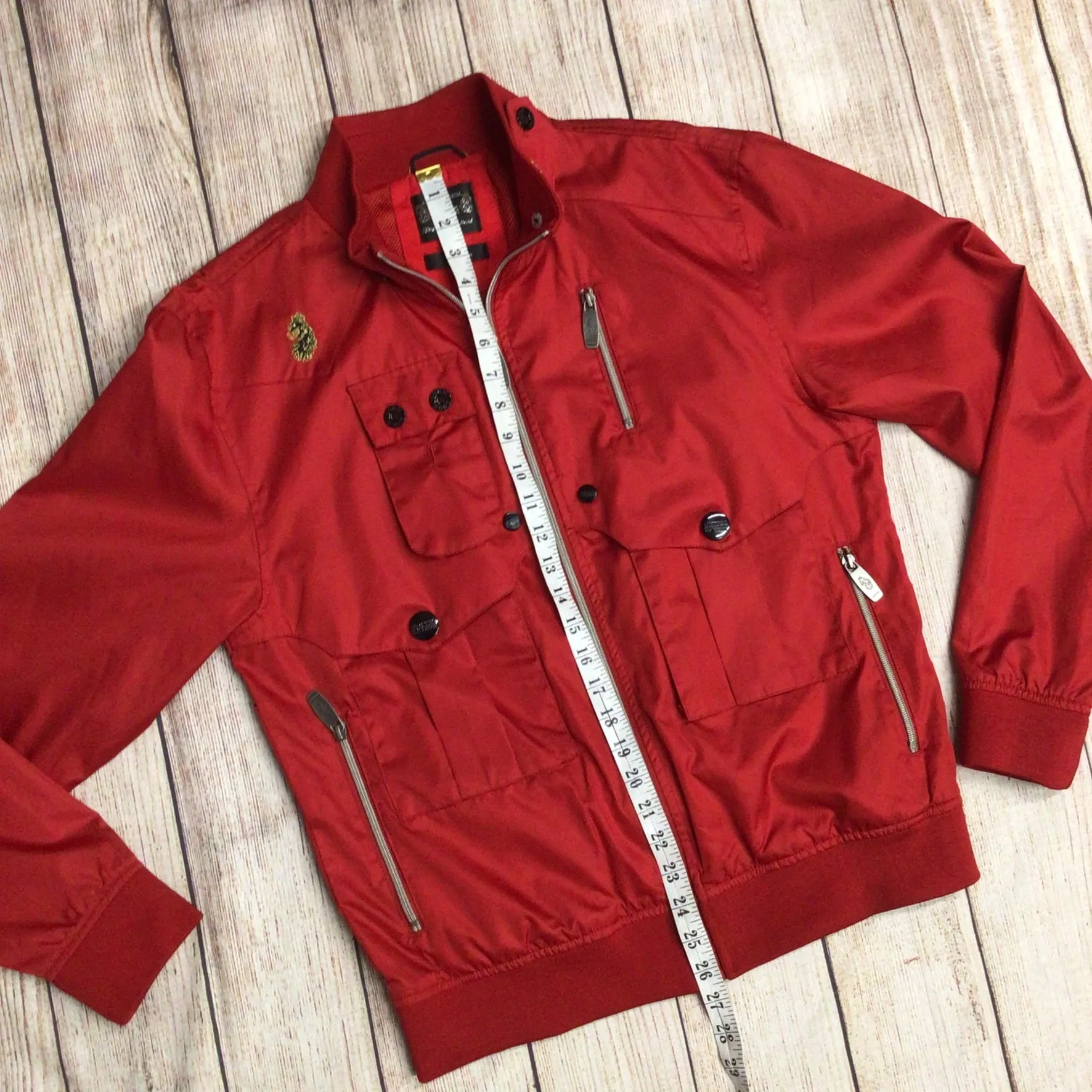 Luke Red Multi Pocket Bomber Jacket Size M
