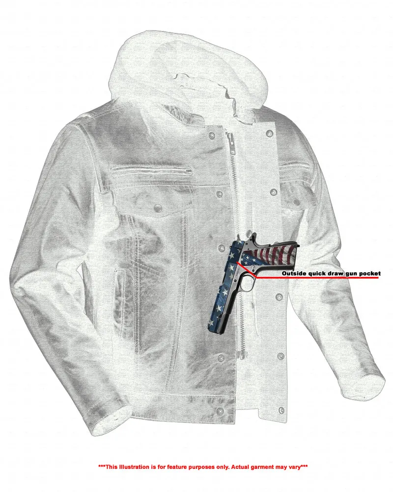 Men's Black Lightweight Drum Dyed  Distressed Lambskin Jacket with Removable Hoodie