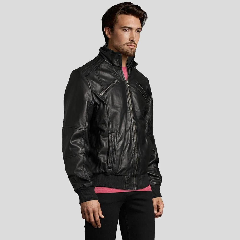 Mike Black Bomber Leather Jacket