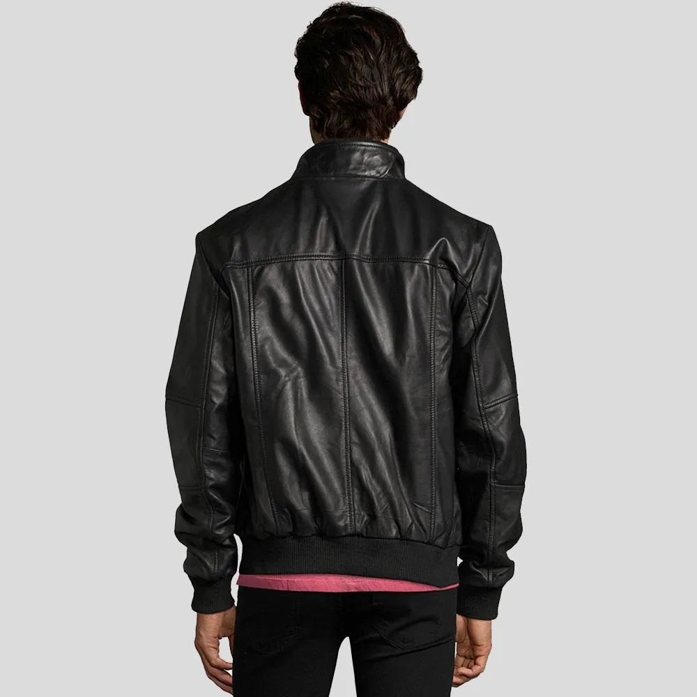 Mike Black Bomber Leather Jacket