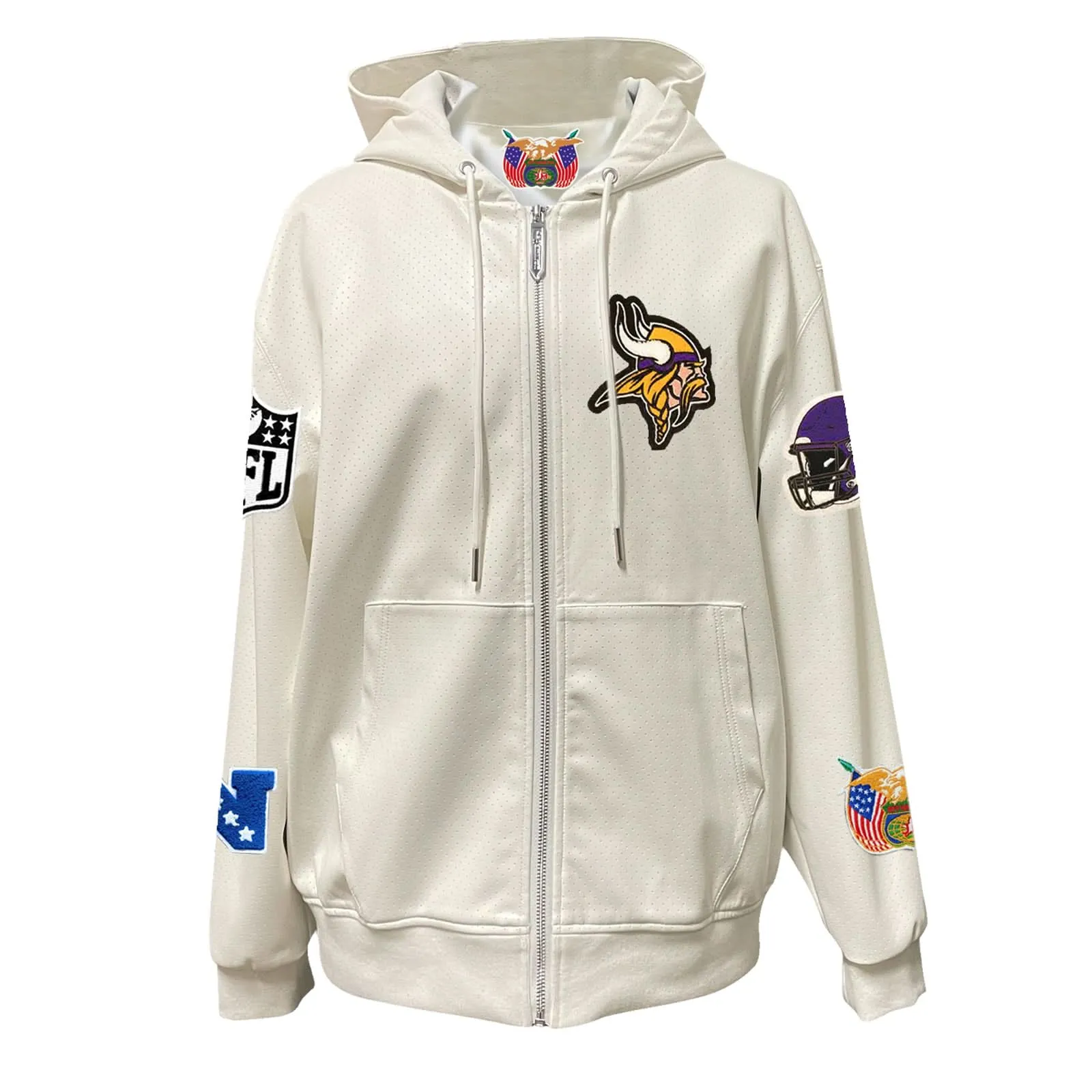 MINNESOTA VIKINGS LIGHTWEIGHT VEGAN ZIP-UP HOODED JACKET WHITE