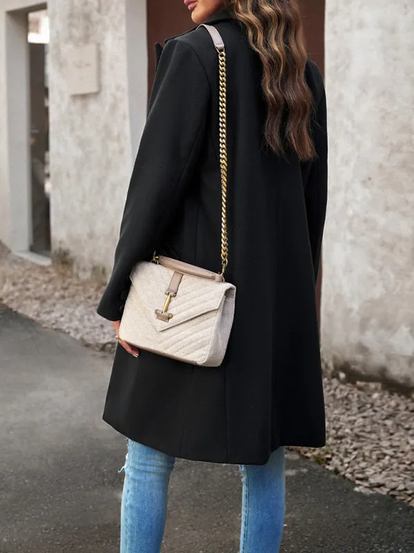 Solid Thick Wool Notch Lapels Trench Coat