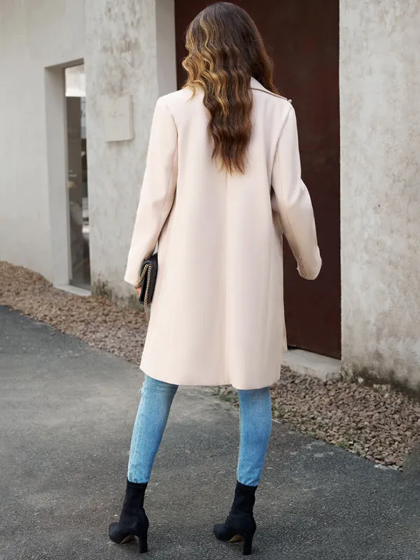 Solid Thick Wool Notch Lapels Trench Coat