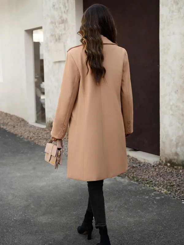 Solid Thick Wool Notch Lapels Trench Coat