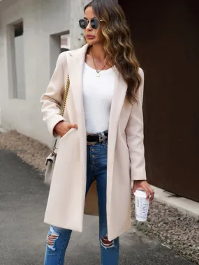 Solid Thick Wool Notch Lapels Trench Coat