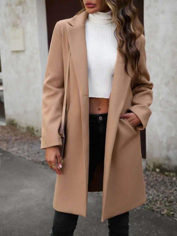 Solid Thick Wool Notch Lapels Trench Coat