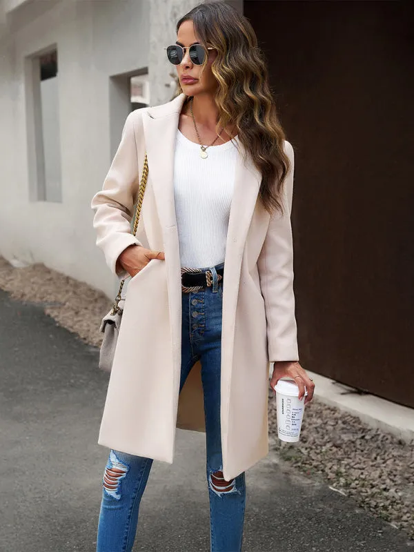 Solid Thick Wool Notch Lapels Trench Coat