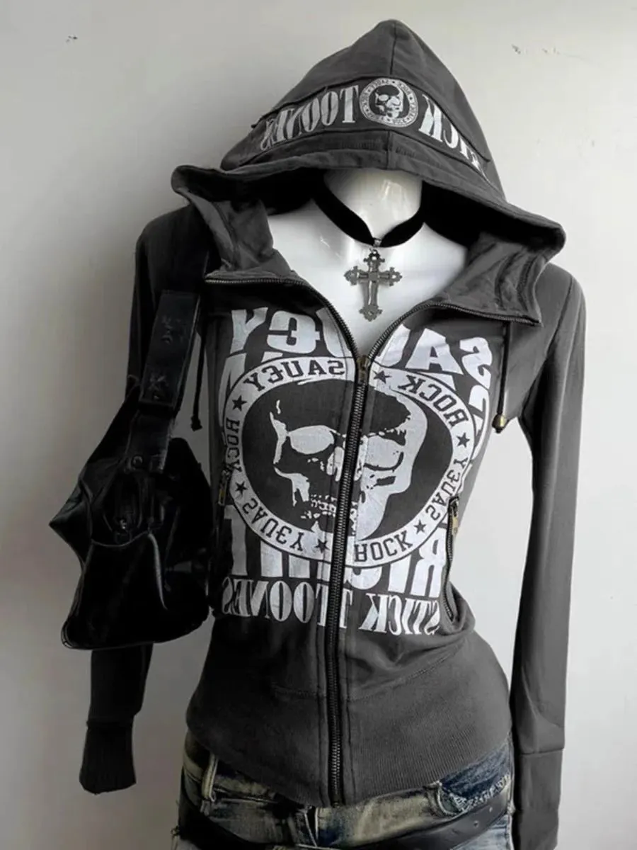 Stylische Skull-Zip-Up-Hoodies im Gothic- und Grunge-Stil