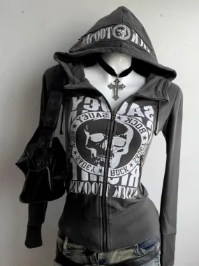 Stylische Skull-Zip-Up-Hoodies im Gothic- und Grunge-Stil