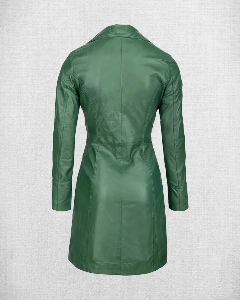 Stylish Green Leather Coat For Women