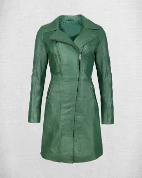 Stylish Green Leather Coat For Women