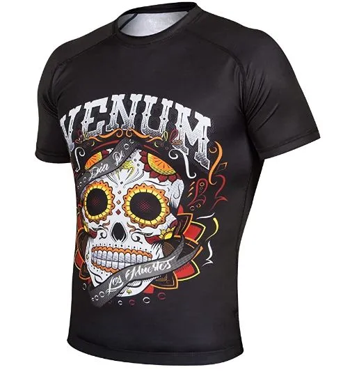 VENUM-02579-001 SANTA MUERTE 2.0 MMA Muay Thai Boxing Rashguard Compression T-shirt - SHORT SLEEVES XS-XXL Black