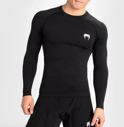 VENUM-05159-001 CONTENDER MMA Muay Thai Boxing LONG SLEEVES Rashguard Compression T-shirt M Black White