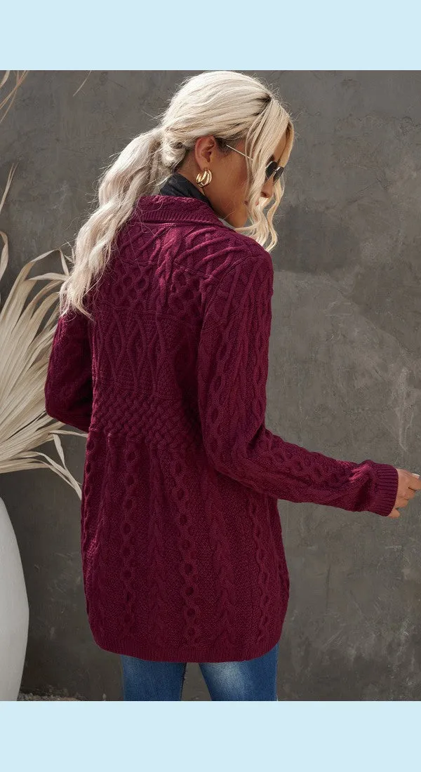 Women Mixed Knit Zip-Up Longline Cardigan