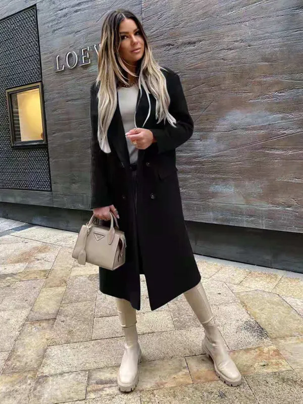 Wool Notch Collar Longline Pea Coat