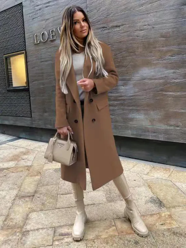 Wool Notch Collar Longline Pea Coat