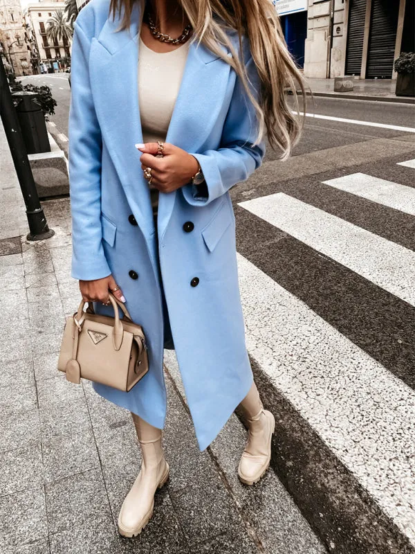 Wool Notch Collar Longline Pea Coat